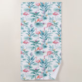 ピンクのフラミンゴのトロピカル離れのパターン ビーチタオル (正面)