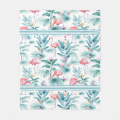 ピンクのフラミンゴのトロピカル離れのパターン フリースブランケット (正面)