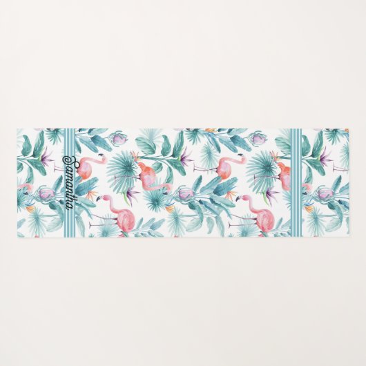 ピンクのフラミンゴのトロピカル離れのパターン ヨガマット (裏面(横))
