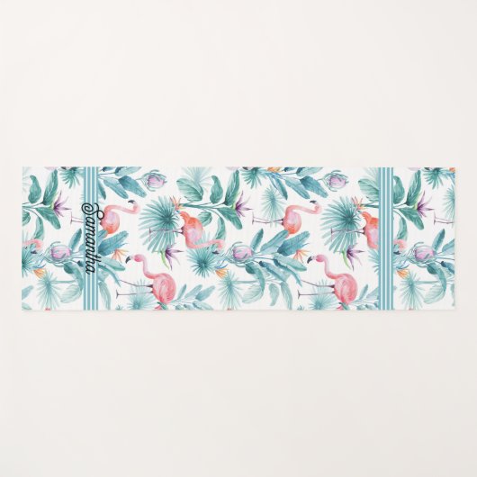 ピンクのフラミンゴのトロピカル離れのパターン ヨガマット (正面(横))