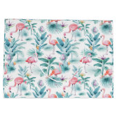 ピンクのフラミンゴのトロピカル離れのパターン ラージペーパーバッグ (裏面)