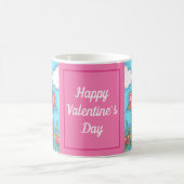 ピンクのフラミンゴのバレンタインハート、かわいいラブバード コーヒーマグカップ (中央)