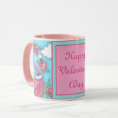 ピンクのフラミンゴのバレンタインハート、かわいいラブバード マグカップ (正面左)