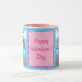 ピンクのフラミンゴのバレンタインハート、かわいいラブバード マグカップ (中央)