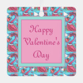 ピンクのフラミンゴのバレンタインハート、かわいいラブバード メタルオーナメント (正面)