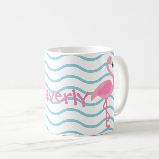 ピンクのフラミンゴのパーソナライズされたマグカップ コーヒーマグカップ (正面右)