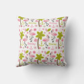 ピンクのフラミンゴのパーソナライズな枕 クッション (裏面)