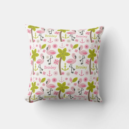 ピンクのフラミンゴのパーソナライズな枕 クッション (正面)