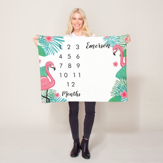 ピンクのフラミンゴのベビーの月例マイル標石 フリースブランケット (インサイチュ)