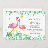 ピンクのフラミンゴのベビーシャワー招待状 招待状 (正面/裏面)