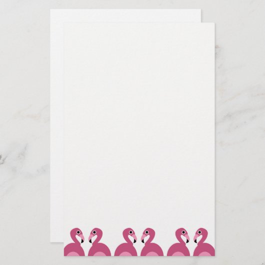 ピンクのフラミンゴのボーダー-文房具レターヘッド 便箋 (正面/裏面)