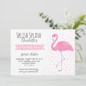 ピンクのフラミンゴのポーク点の第1誕生日の招待 招待状 (スタンド正面)