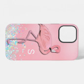 ピンクのフラミンゴのモノグラム iPhoneケース (裏面横)