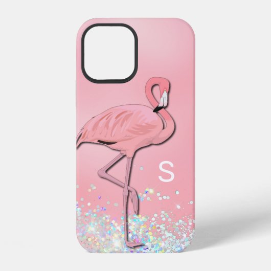 ピンクのフラミンゴのモノグラム iPhoneケース (裏面)