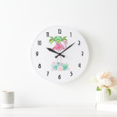 ピンクのフラミンゴのヤシの木および花のSucculents ラージ壁時計 (ホーム)