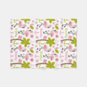 ピンクのフラミンゴのヤシの木はパーソナライズ浜に引き上げます フリースブランケット (正面(横))