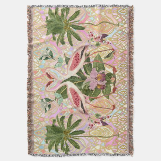 ピンクのフラミンゴのヴィンテージのデザインによって編まれるブランケット スローブランケット (正面縦)