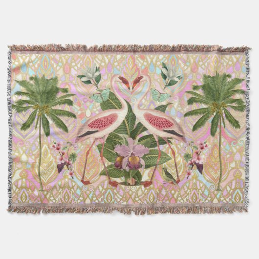 ピンクのフラミンゴのヴィンテージのデザインによって編まれるブランケット スローブランケット (正面)