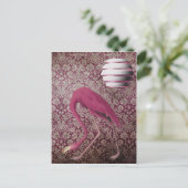 ピンクのフラミンゴのヴィンテージ壁紙 ポストカード (スタンド正面)