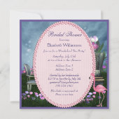 ピンクのフラミンゴの不思議の国のお茶会のブライダルシャワー 招待状 (裏面)