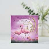 ピンクのフラミンゴの不思議の国の誕生日のお茶会 招待状 (スタンド正面)