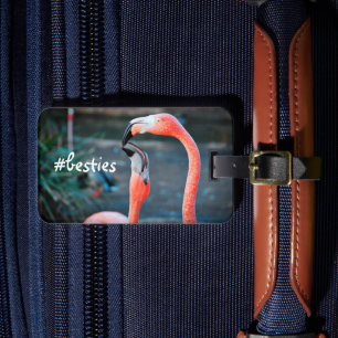 ピンクのフラミンゴの写真が好きな仲良しのためのスクリプトスタイリッシュなモダン ラゲッジタグ