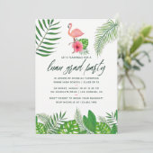 ピンクのフラミンゴの写真 水彩画 ルアウ 卒業パーティー 案内状 (スタンド正面)