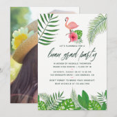 ピンクのフラミンゴの写真 水彩画 ルアウ 卒業パーティー 案内状 (正面/裏面)