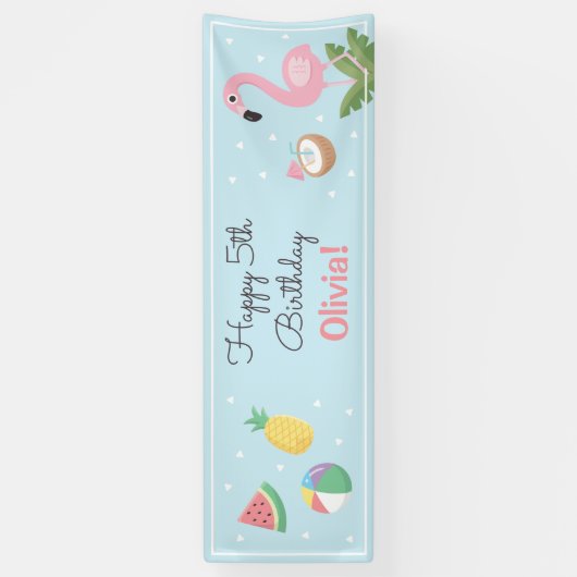 ピンクのフラミンゴの夏の誕生会の旗 横断幕 (縦)