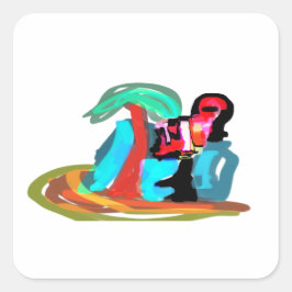 ピンクのフラミンゴの夏 スクエアシール