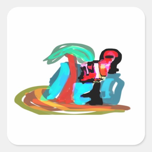 ピンクのフラミンゴの夏 スクエアシール (正面)
