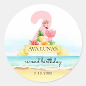 ピンクのフラミンゴの夏 2歳の誕生日 ラウンドシール (正面)