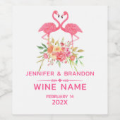 ピンクのフラミンゴの愛のフローラ花束 ワインラベル (シングルラベル)