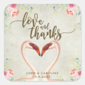 ピンクのフラミンゴの愛感謝していと好意ステッカー スクエアシール (正面)