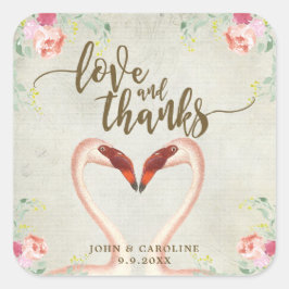 ピンクのフラミンゴの愛感謝していと好意ステッカー スクエアシール