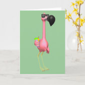 ピンクのフラミンゴの挨拶状 カード (黄色い花)