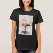 ピンクのフラミンゴの水彩画アートプリント Tシャツ (正面)