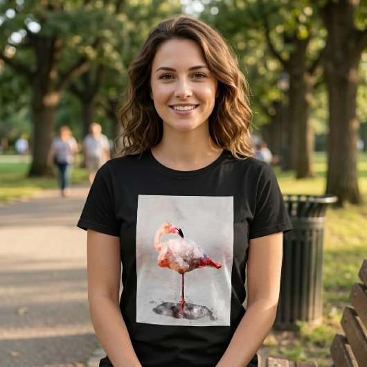 ピンクのフラミンゴの水彩画アートプリント Tシャツ
