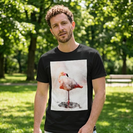 ピンクのフラミンゴの水彩画アートプリント Tシャツ