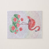 ピンクのフラミンゴの水彩 ジグソーパズル (横)