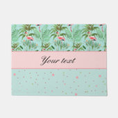 ピンクのフラミンゴの水玉模様 ドアマット (正面)