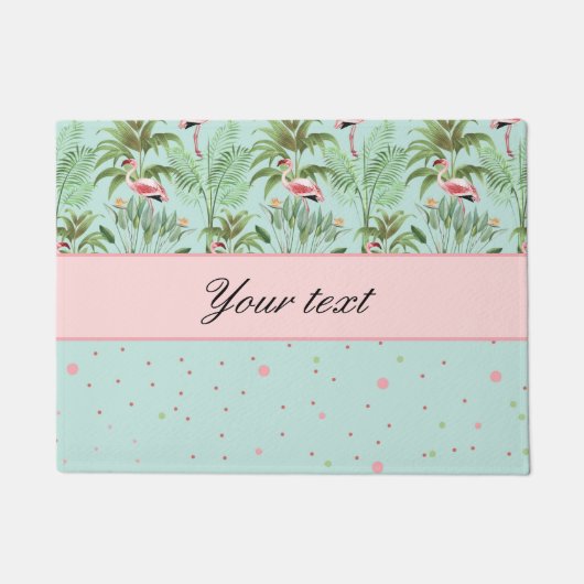 ピンクのフラミンゴの水玉模様 ドアマット (正面)