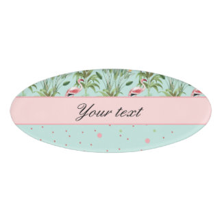 ピンクのフラミンゴの水玉模様 名札