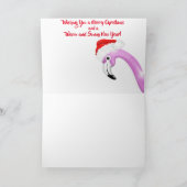 ピンクのフラミンゴの浮き輪にサンタ帽をかぶせたホリデーカード カード (内部)