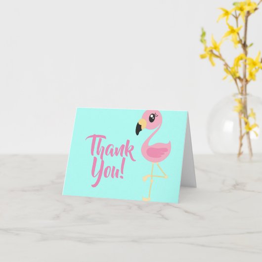 ピンクのフラミンゴの熱帯かわいい誕生日感謝していしています カード (黄色い花)