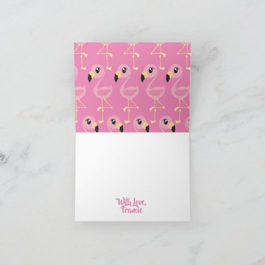 ピンクのフラミンゴの熱帯かわいい誕生日感謝していしています カード (内部)