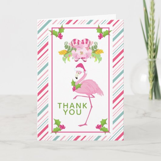 ピンクのフラミンゴの熱帯クリスマスは感謝していしています カード (正面)
