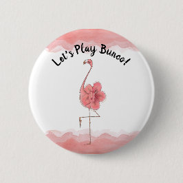 ピンクのフラミンゴの熱帯ハイビスカスBuncoは遊ぼう 缶バッジ