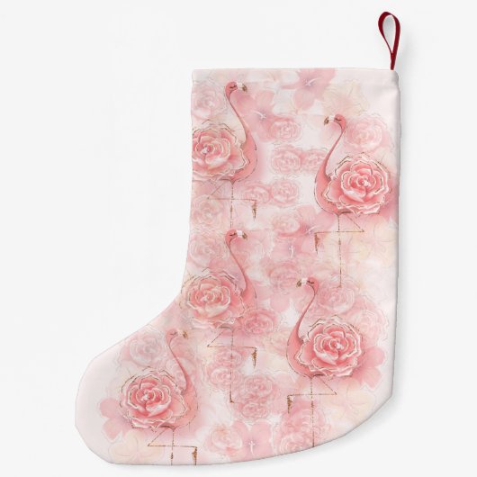 ピンクのフラミンゴの熱帯ピンクのバラ スモールクリスマスストッキング (裏面)