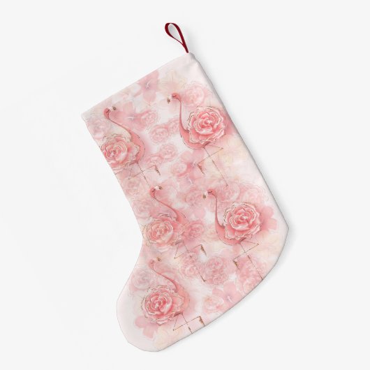 ピンクのフラミンゴの熱帯ピンクのバラ スモールクリスマスストッキング (裏面 (吊り時))